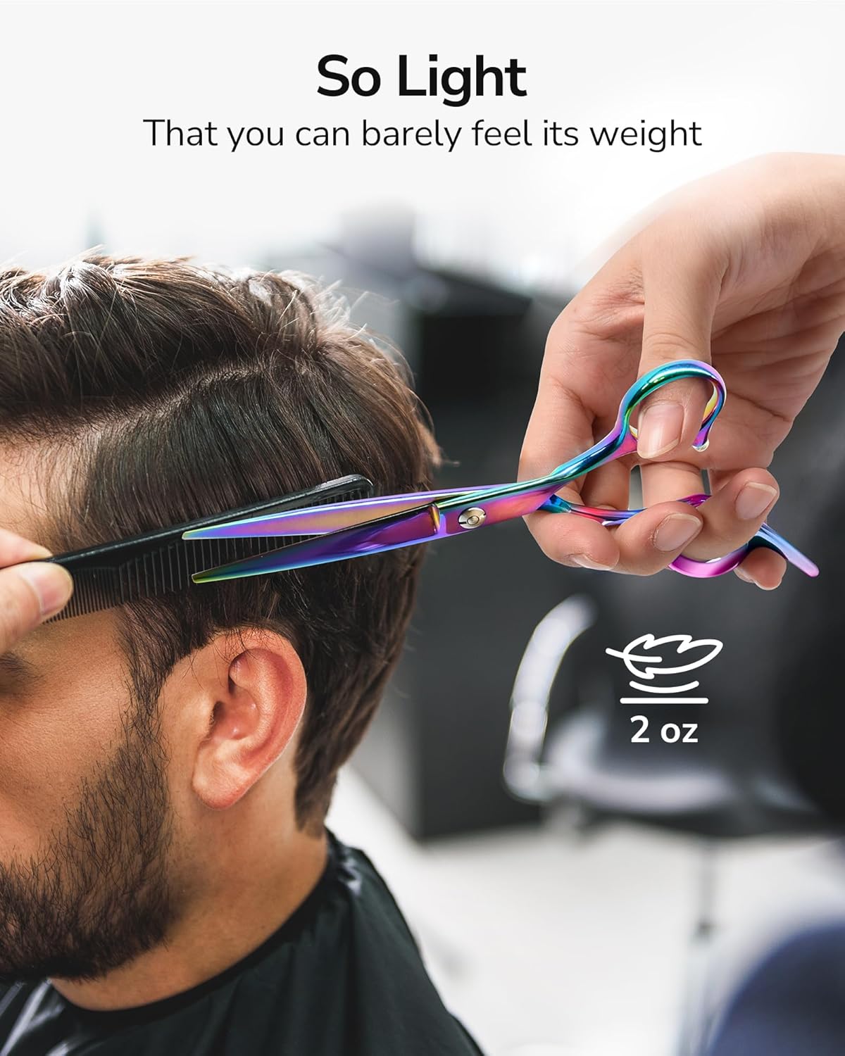 ULG Professional Hair Scissors Kit 6.5 inch Right-Hand Razor Edge Barber Scissors Salon Hair Cutting Shears Made of Japanese Stainless Steel, Hand Sharpened Rainbow