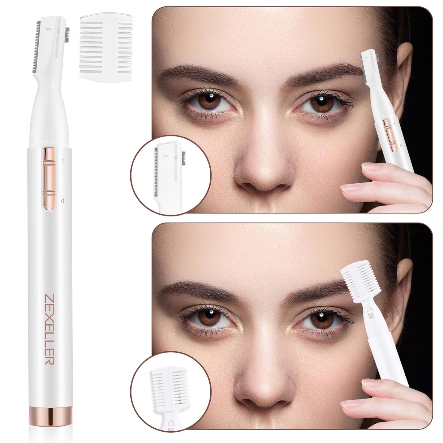 Upgraded Eyebrow Trimmer, Precision Facial Hair Trimmer with Comb, Battery Operated Painless Electric Eyebrow Razor Facial Hair Remover Face Chin Neck, Upper-Lip, Peach-Fuzz