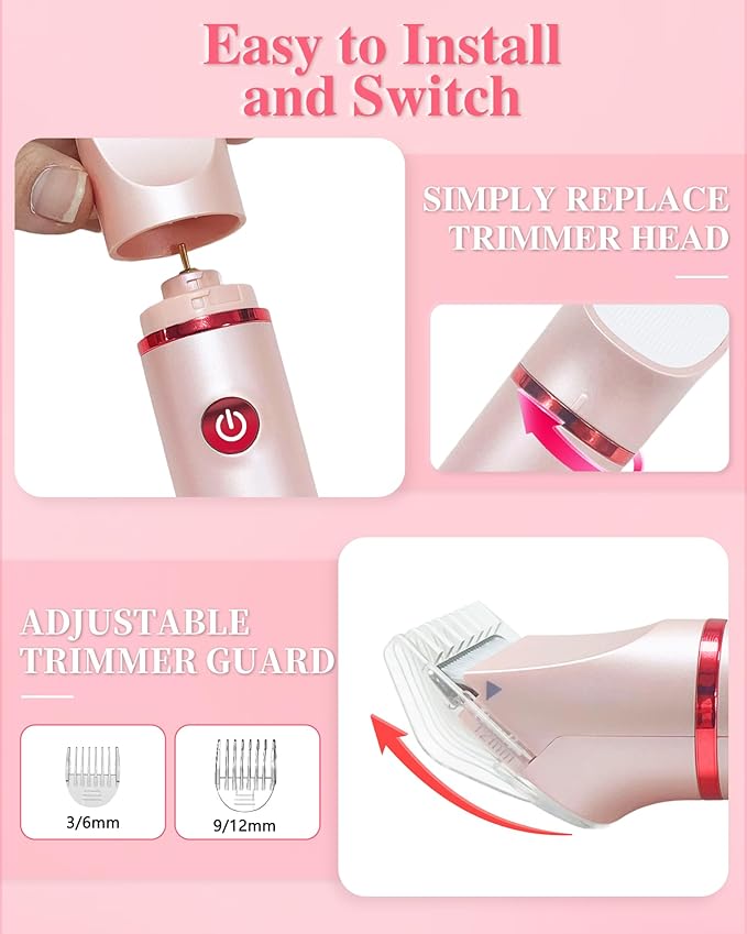 Bikini Trimmer for Women Pubic Hair: 3 in 1 Rechargeable Electric Razors with LED Display, IPX6 Waterproof Shaver for Underarm, Leg, Arm & Body (Pink)