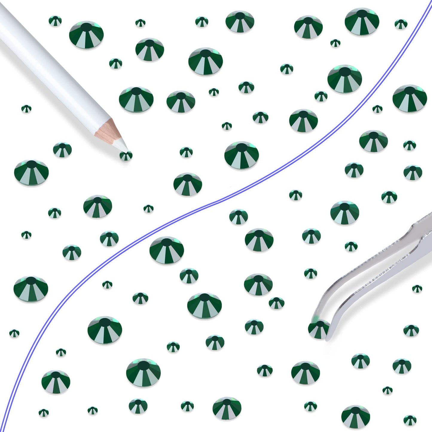 LPBeads 6000 Pieces Emerald Non Hotfix Rhinestones 6 Sizes Round Crystal Glass Flat Back Rhinestones with Tweezers and Picking Pen for Nail Art Crafts Clothes Bags DIY