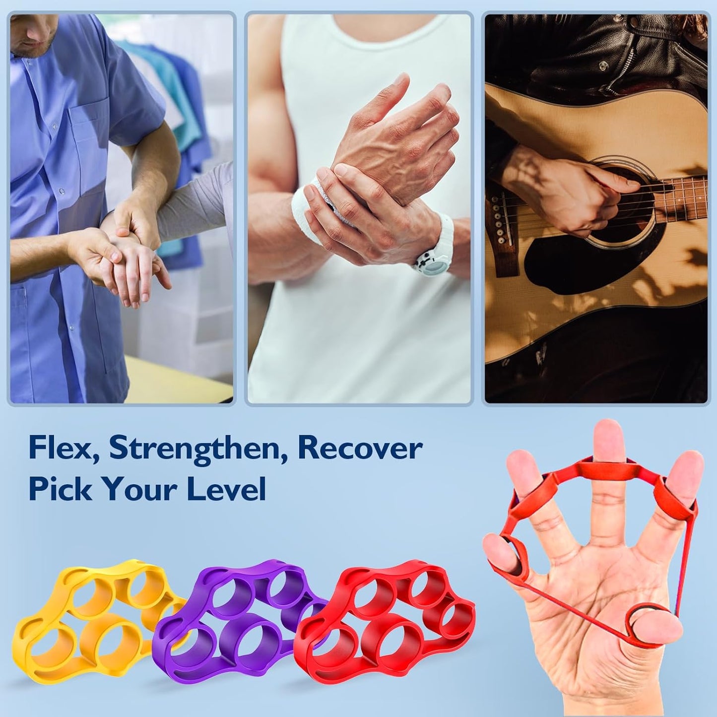 FitBeast Grip Strength Trainer, Finger Exerciser, Forearm Strengthener 9-Piece Kit, Hand Grip Strengthener Targeted Strength, Relief & Recovery