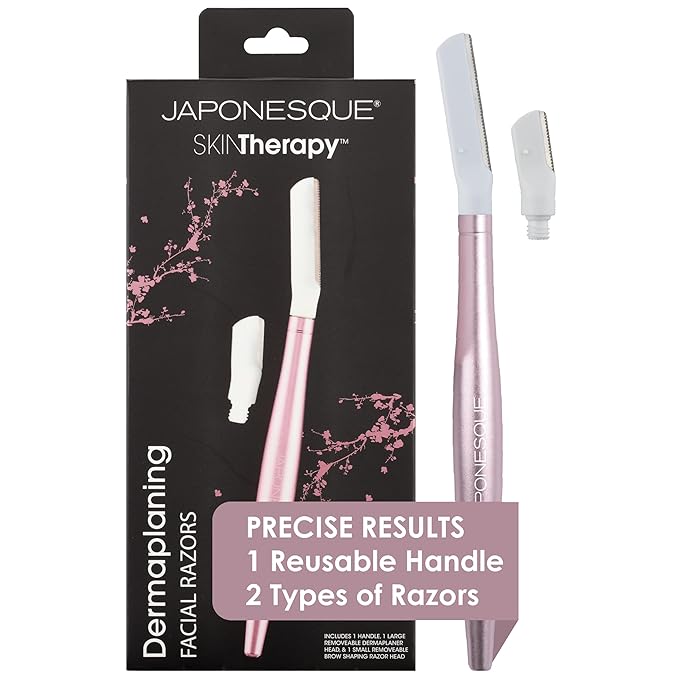 JAPONESQUE - SKINTherapy Dermaplaning Facial Razors - Two Blade Sizes with Interchangeable Handle, Eyebrow Razor, Ultra Sharp Japanese Blades, For Hair Removal, Multipurpose Exfoliating