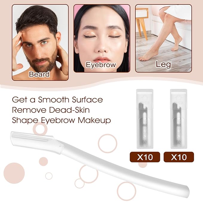 Dermaplaning Kit with 20pcs Blade Refills Exfoliating Facial Razor for Women Dermaflash Replacement Blade Dermaplaning Tool for Face Professional Eyebrow Razor for Men Peach Fuzz Eyebrow Hair Removal