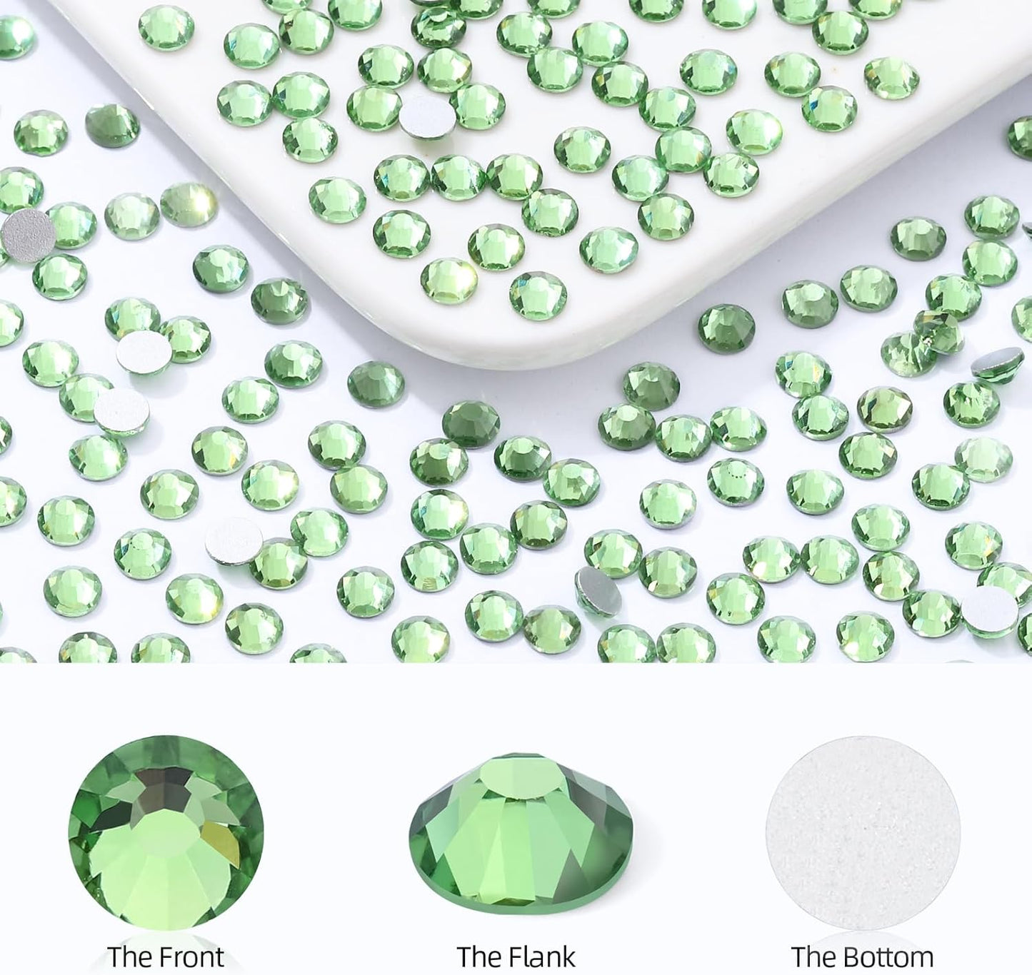 Light Green Flatback Rhinestones, Glass Rhinestones for Nail Art and Craft, Glue Fix, Loose Crystal Gemstones(Lt.Green, SS12, 2880pcs, 2.9-3.0mm)