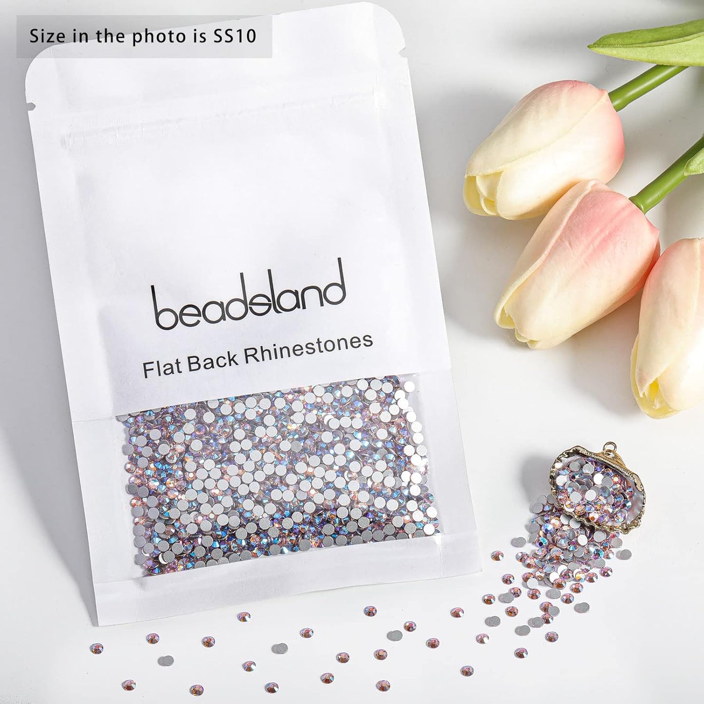 Beadsland 1440 Pieces Flat Back Crystal Rhinestones Round Gems,Light Pink AB,SS10,2.7-2.9mm