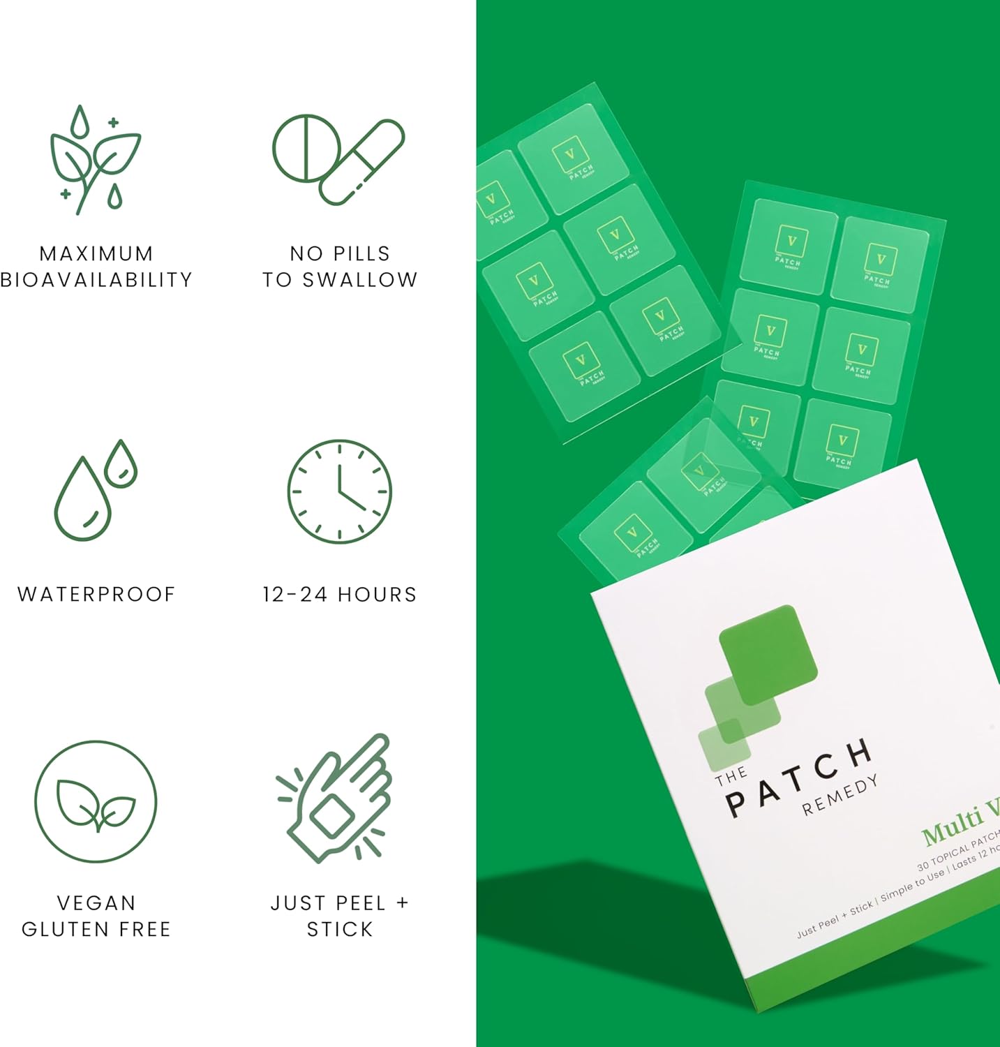 Multi V Patches - Topical Vitamin Plus Blend with D3, K2, Magnesium Chloride, Zinc, Liposomal C, Potassium, Iodide, Biotin Plus More | Nutrient Patch for Women & Men