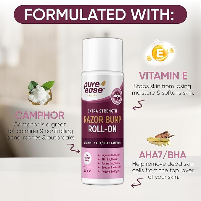 Razor Bump Solution for Bikini Area – Ingrown Hair Serum with Vitamin E, AHA/BHA, Camphor for Post-Shave Skin Care – Supports Smooth Skin on Face, Neck, Underarms