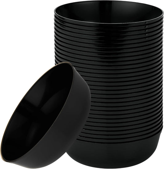 [30 Pack 16 OZ Bowls] Edge Collection Black Plastic Party Bowls Premium heavyweight Elegant Disposable Tableware Dishes