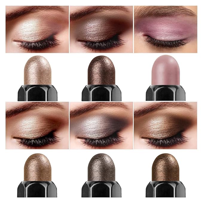 6PCS Cream Eyeshadow Stick Makeup Sets, Metallic And Matte Shimmer Eye Shadow Eye Brightener Stick Pencil Crayon, A01-Brown Neutral