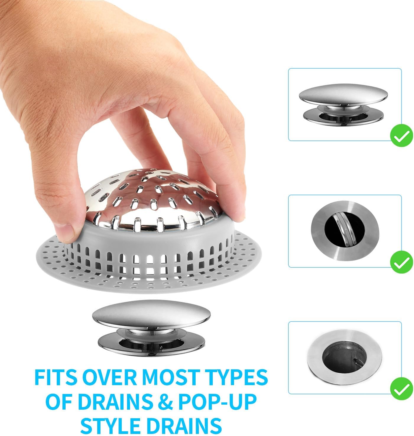 Shower Drain Hair Catcher, Shower Drain Cover, Bathtub Drain Hair Catcher for Pop-Up & Regular Drains