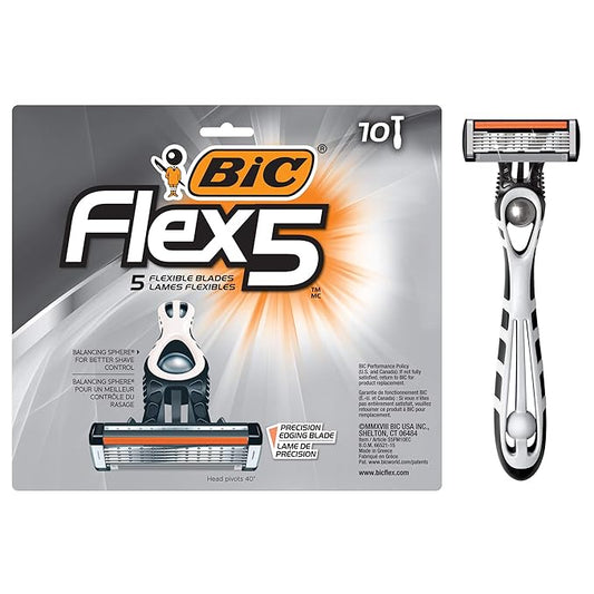 BIC Flex 5 Disposable Men's Razors, Father's Day Gift, 5-Blade Shave System, Men Razor Gift Set, 10-Pack