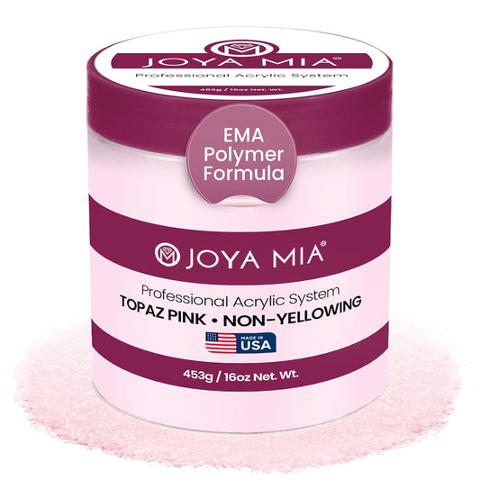 Joya Mia Acrylic Powder for Nails, MMA-Free, Super Adhesion Professional Powder for Flawless & Long-Lasting Nail Enhancements, Easy Application, Vibrant & Stunning Colors - Topaz Pink, 16 oz