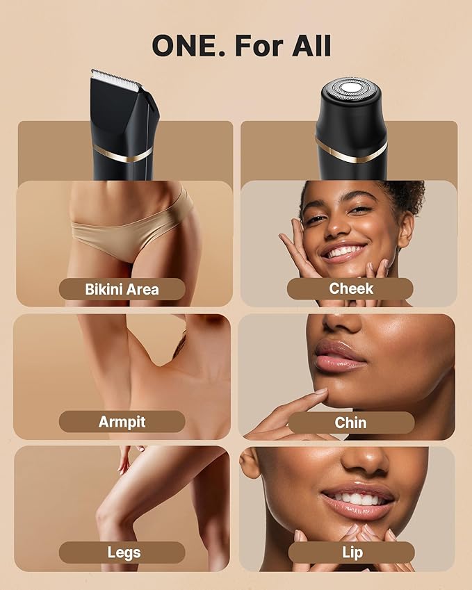 Upgraded Bikini Trimmer for Women, [2in1 & Painless] Electric Body Razors/Shaver, [Waterproof] Beard Trimmer for Men, Replaceable Ceramic Blade, Superior Charge Dock, Gifts for Women/Men