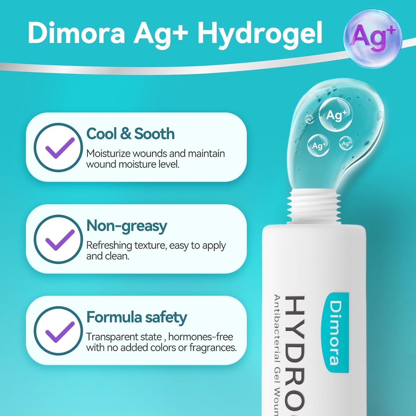 Dimora Antibacterial Gel Wound Dressing 1oz - Silver Hydrogel First Aid Ointment for Wound Healing, Antibacterial Care for Minor Cuts, Abrasions, Lacerations & Burns, Safe Non-Amorphous Formula