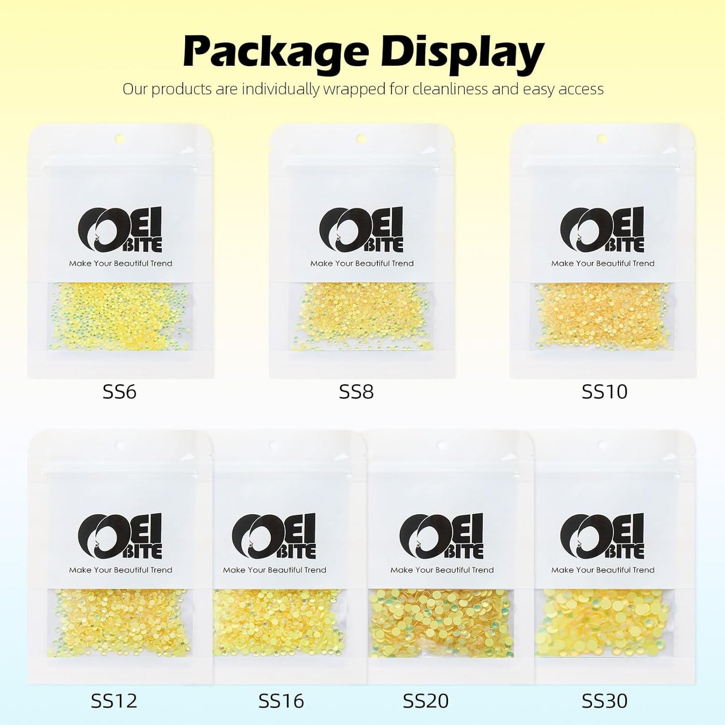 F Yellow Flatback Rhinestones, Glass Rhinestones for Nail Art and Craft, Glue Fix, Loose Crystal Gemstones(F Yellow, SS8, 1440pcs, 2.3-2.5mm)