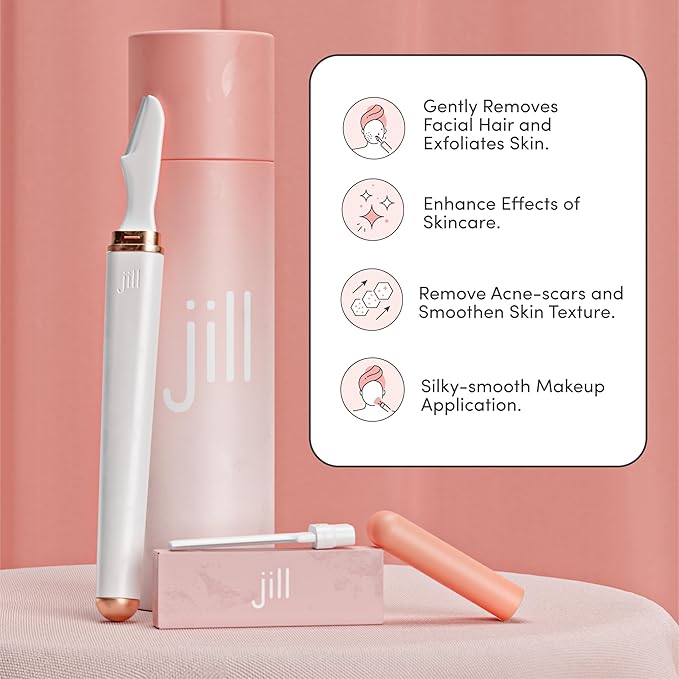 Jill Dermaplane Razor Trial Kit | Facial Hair Removal Dermaplaning Kit Includes 1 Shave Wand, 2 Dermaplane Razors & Cleaning Cloth | Pre-Shave Magic Spray & Wipes Not Included