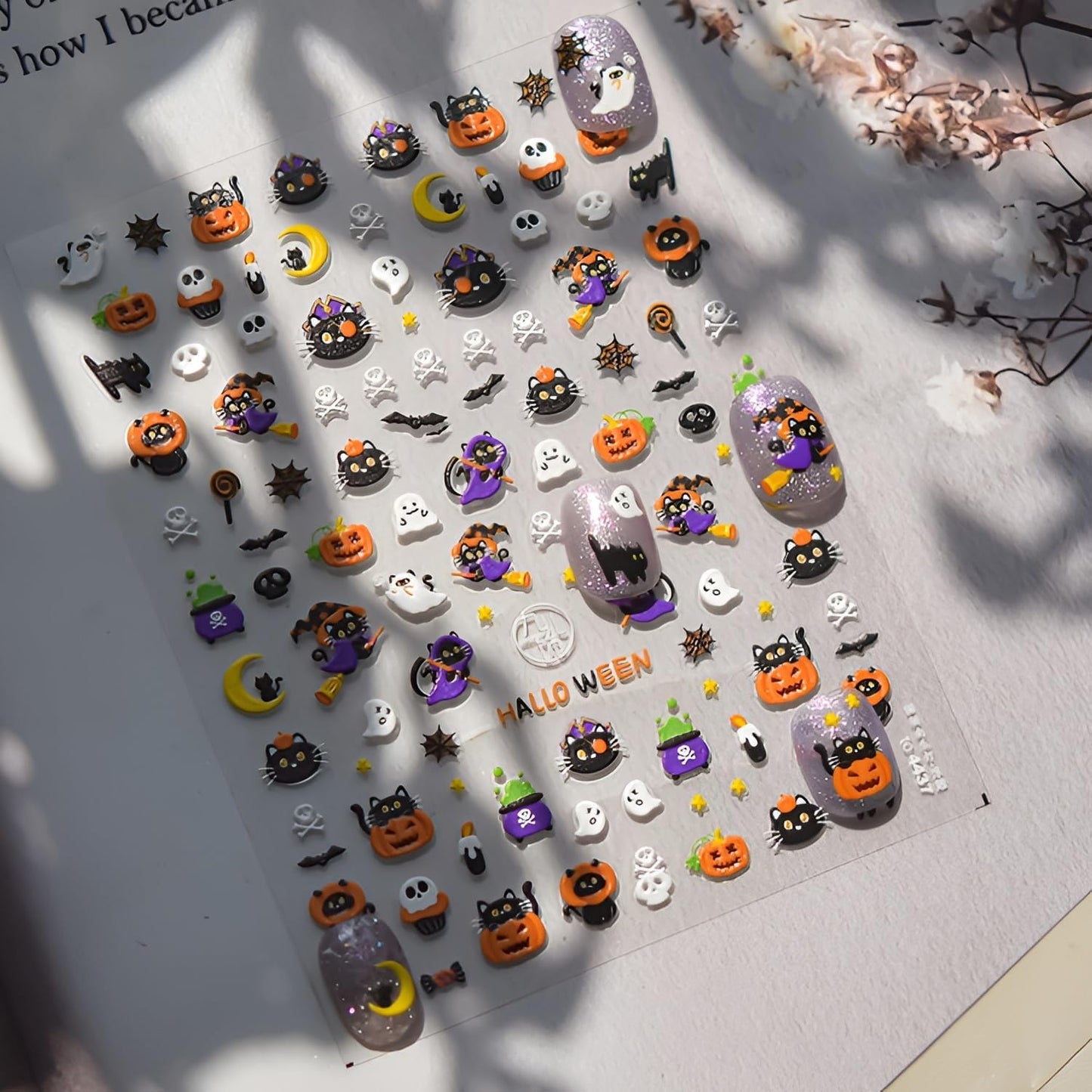 Halloween Nail Art Stickers 5D Embossed Nail Decals Pumpkin Cute Ghost Nail Stickers Skull Spider Web Design Halloween Nail Art Supplies DIY Manicure for Women Girls