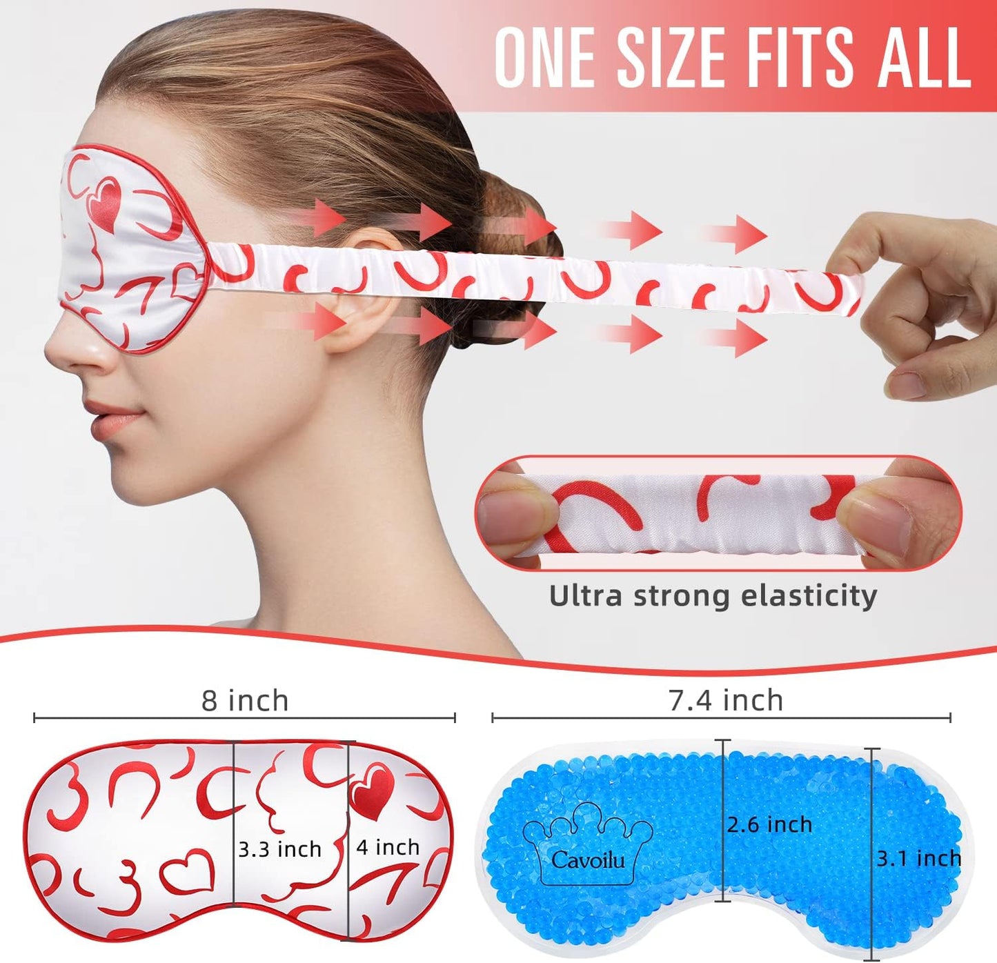 Sleep Mask w/Cooling Gel Eye Mask, Silk Eye Mask for Sleeping, Hot & Cold Eye Masks, Blindfold Reusable Eye Cover Sleeping Mask for Home Office Travel, Gifts for Women (Red Heart)