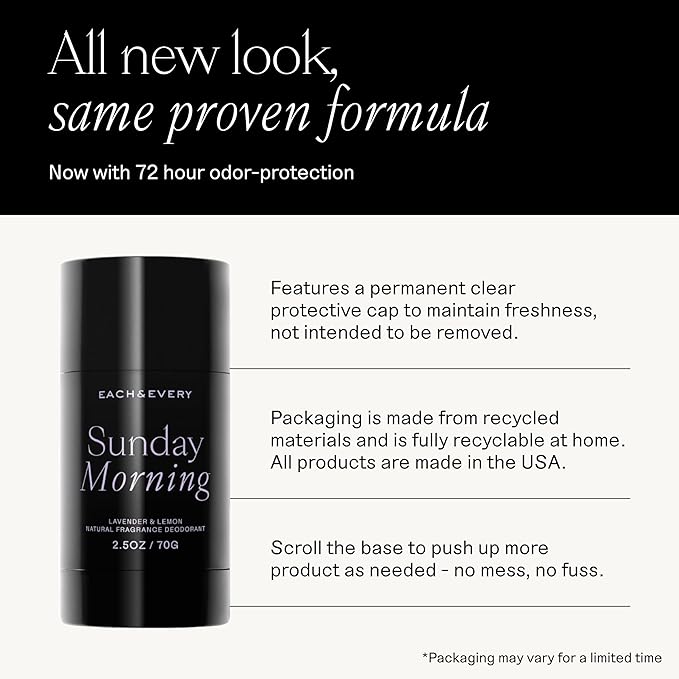 Each & Every Aluminum Free Deodorant for Women & Men, Lavender & Lemon + Cedar & Vanilla - All Natural Deodorant for Sensitive Skin, EWG Verified - Clean, Baking Soda-Free, Plant-Based - 2.5oz, 2 Pack