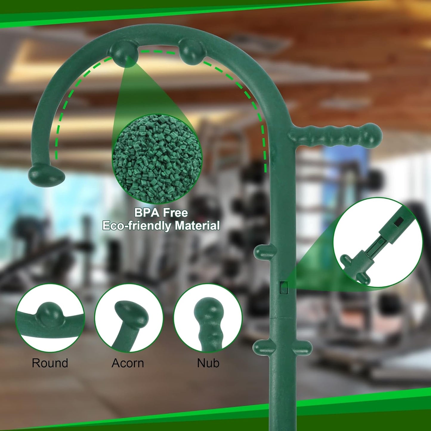 Massage Trigger Point Cane, Body Deep Tissue, Handheld Back, Neck, Shoulder, Leg and Feet Massager Rod, Muscle Release Tool Self Massage Hook Cane Gifts for Women & Men, Green