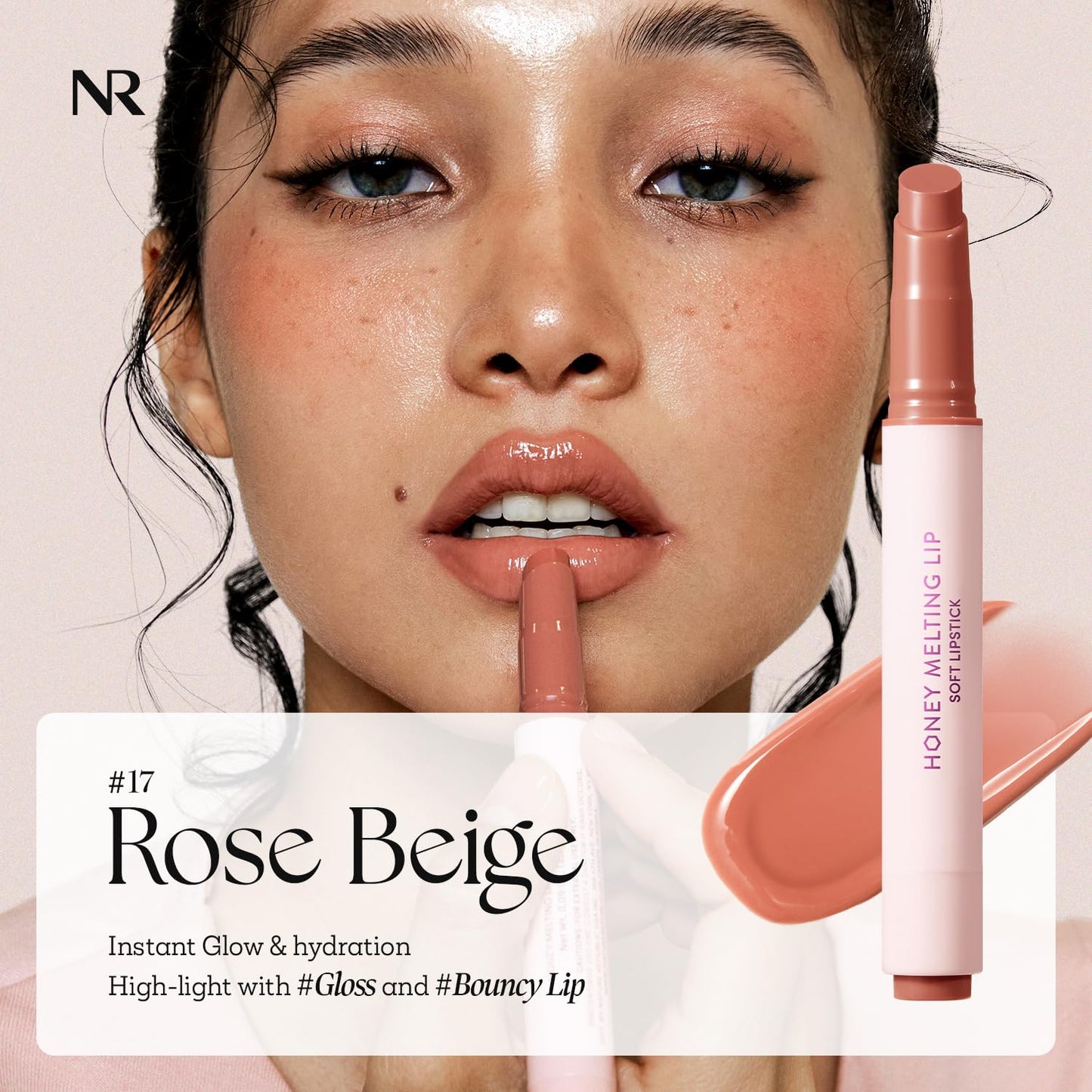 Nature Republic HONEY MELTING LIP (17 ROSE BEIGE) SOFT LIP STICK, Hydrating Gloss, Moisturizing balms, Sheer tint, Shine & Nude, Glowy Finish, korean make up