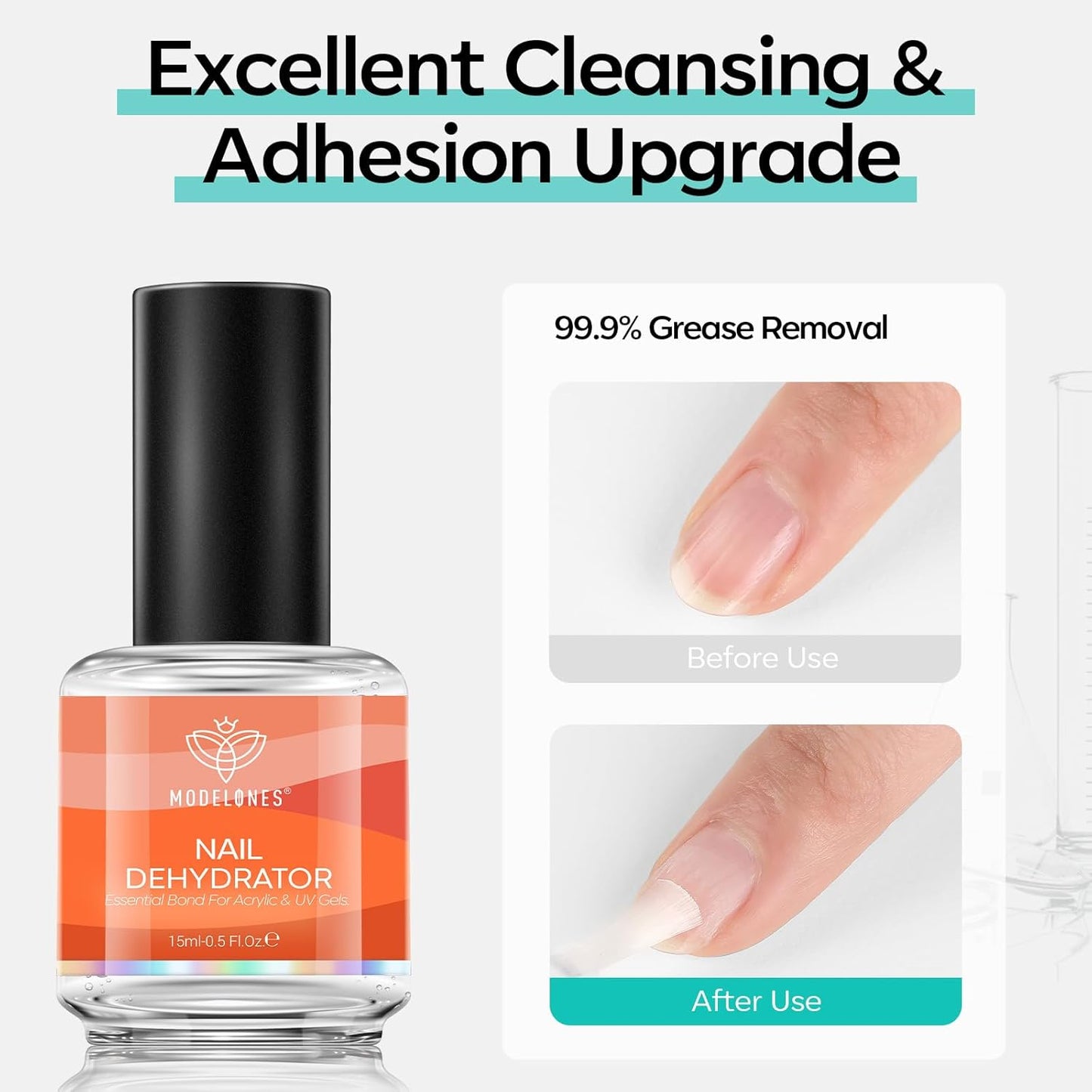 modelones Nail Dehydrator, 15 ml Acid Free Nail Prep Dehydrator for Press Ons/Acrylic Nails/Gel Nail Polish, Hema-Free Primer Bonder