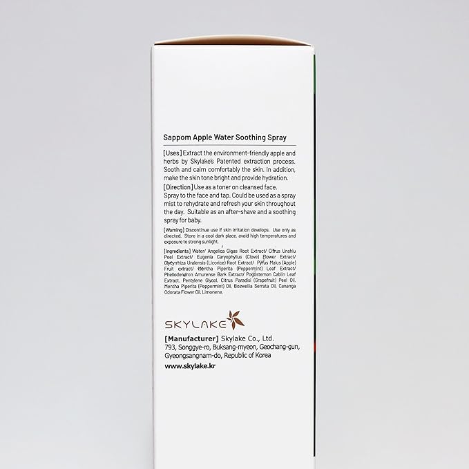 Green Apple, SAPPOM Apple Water Soothing Spray Mist, for All Skin Types, After Shave, Refresh and Hydrating Toner, Natural Herbal Care