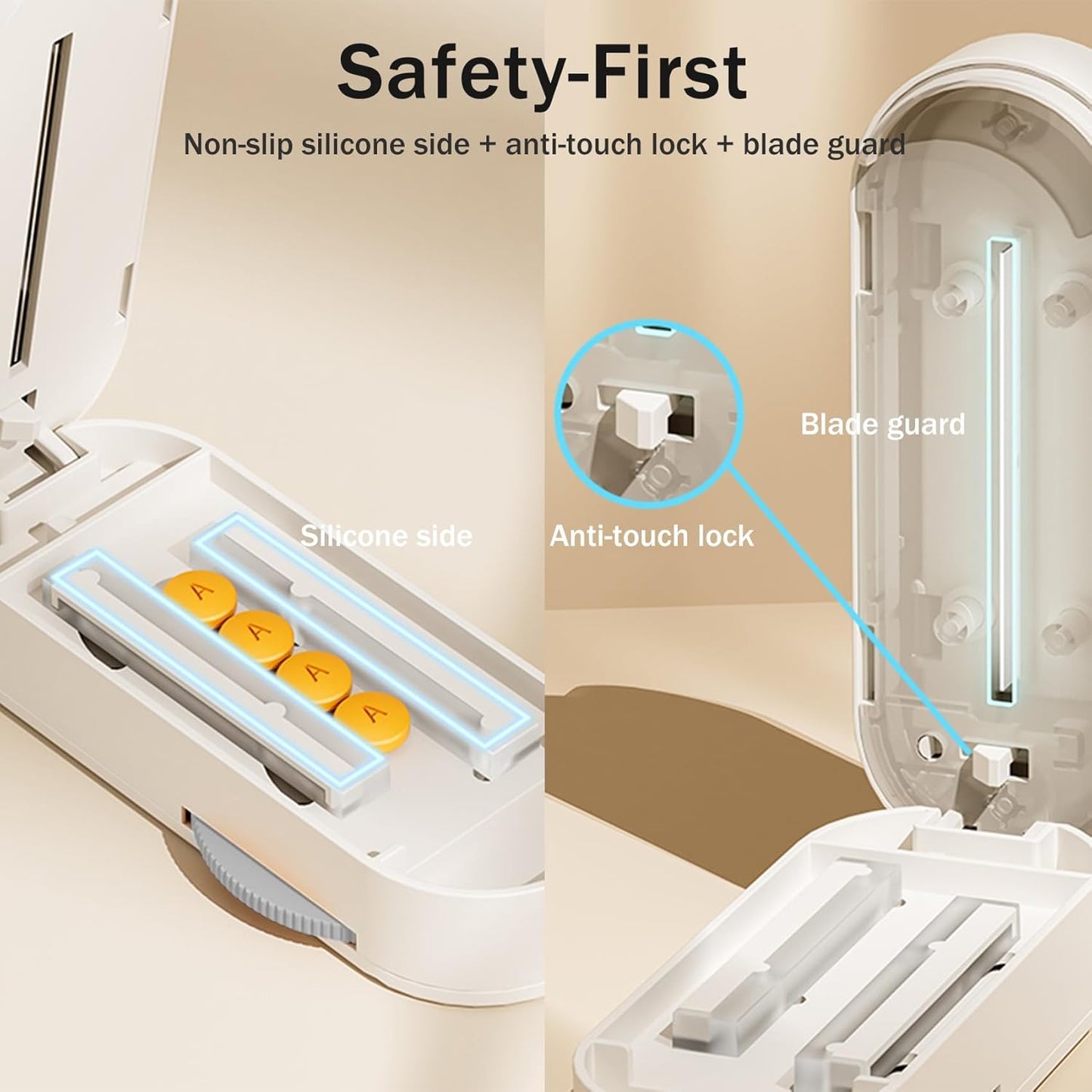 Multiple Pill Cutter - Pill Cutter Splitter for Small Tiny Large Pills Professional | Vertical Press-Down Cutting & Adjustable | Sturdy Blade & Guard | Includes Cleaning Brush (Grey)