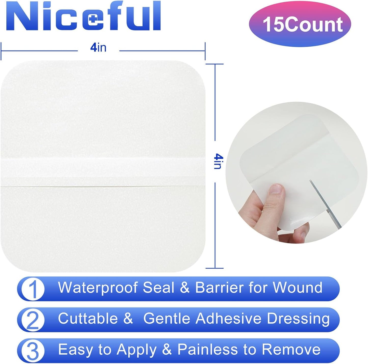 15 Count Hydrocolloid Bandages 4x4 in, Hydrocolloid Wound Dressing Healing Bandages for Wounds, Waterproof Wound Dressing Large