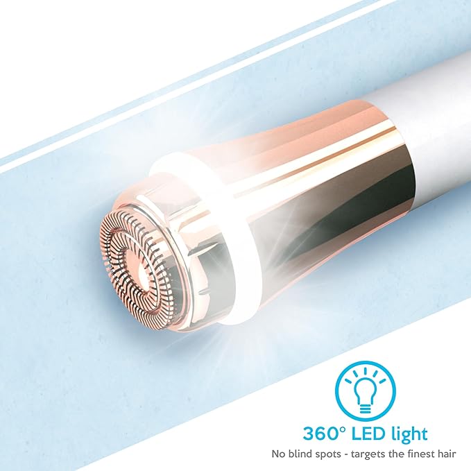 Professional Fast, Precise, Painless Facial Hair, Lips and Chin Remover for Women, USB Rechargeable Facial Epilator, 18K gold-plated hypoallergenic 13mm Dual ring floating head, 360° LED light