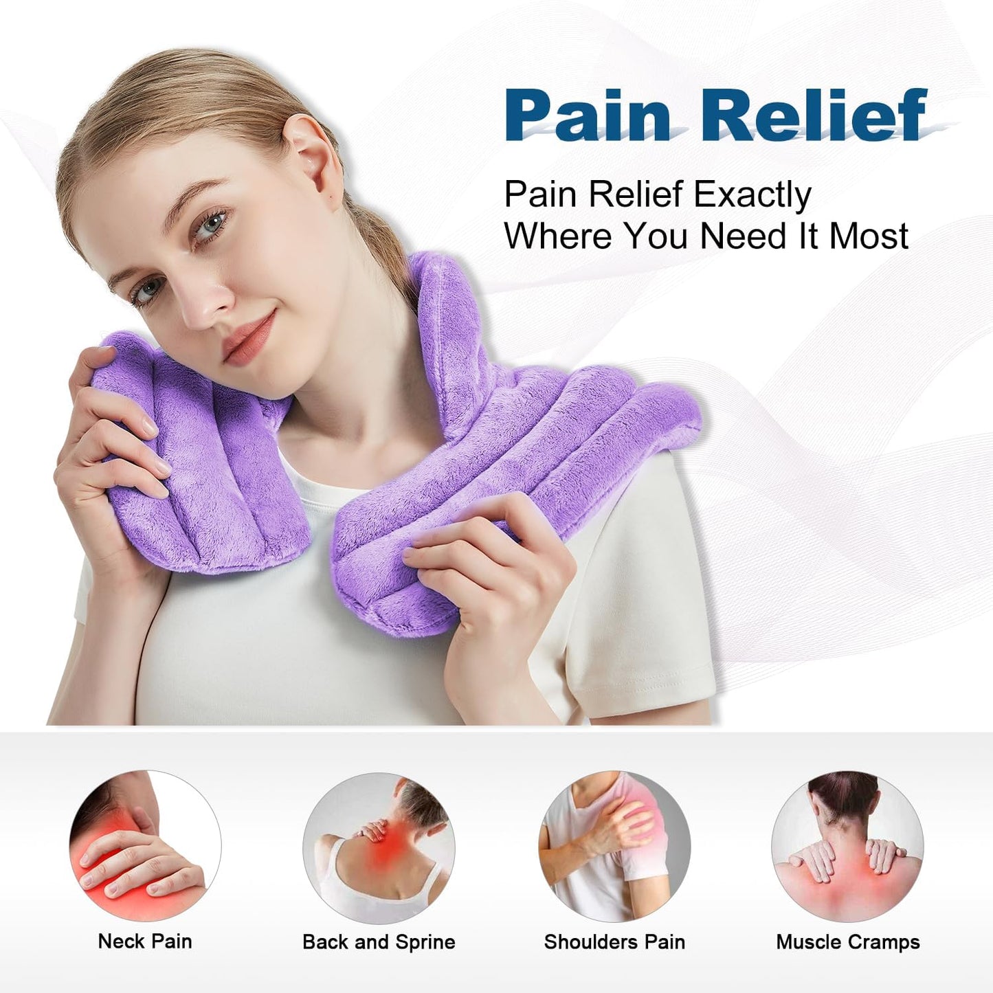 Neck Heating Pad Microwavable for Shoulders, Warmer Wrap Microwave Heating Pad for Neck and Shoulders for Pain Relief (Purple)