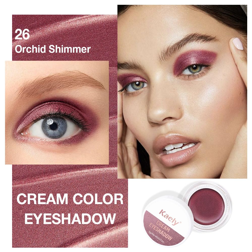 evpct Single Cream Eye Shadow Palette Pot Makeup for Older Women, Orchid Shimmer Glitter Metallic Monochrome Cream to Powder Eyeshadow Palette Eye Brightener, Highly Pigmented Waterproof Blendable