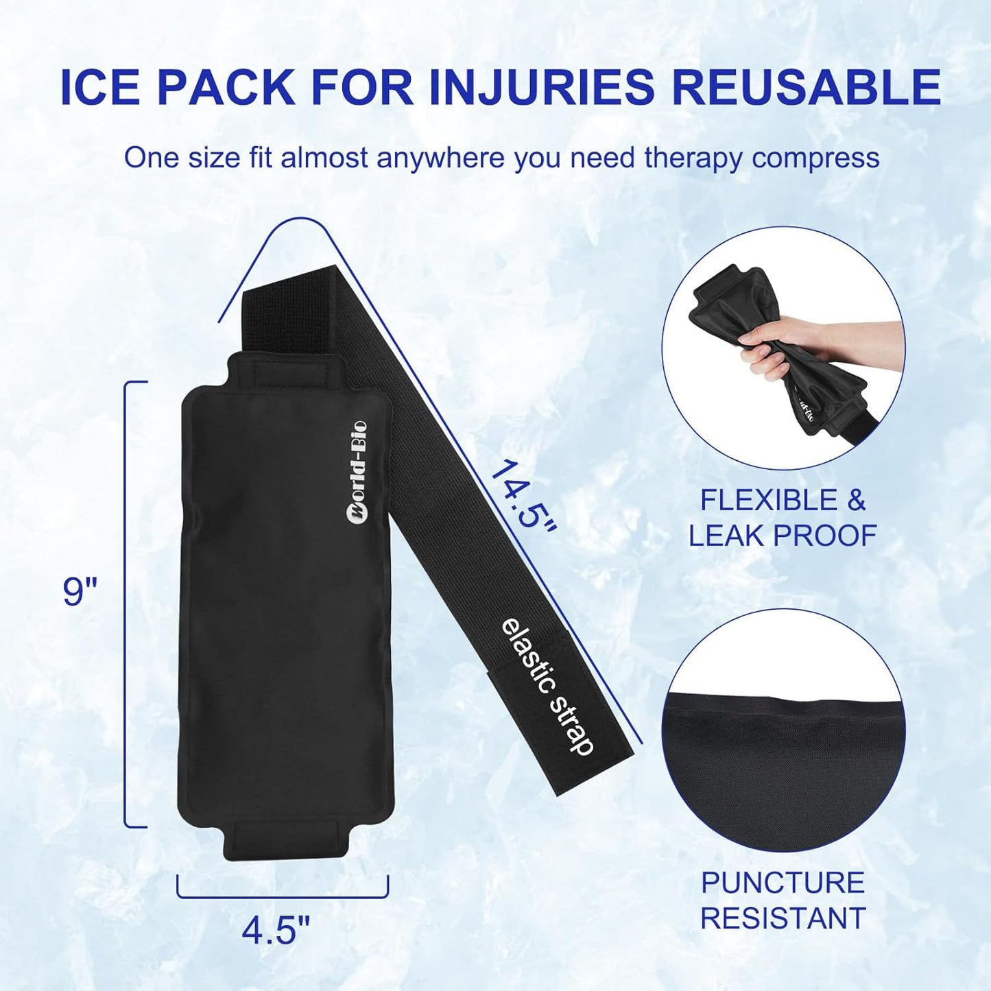 Gel Ice Pack Wrap with Velcro Strap, Ice Pack for Injuries Reusable, Hot and Cold Therapy, Elbow Cold Wrap, Flexible Soft for Arm, Wrist, Hand, Foot, Ankle