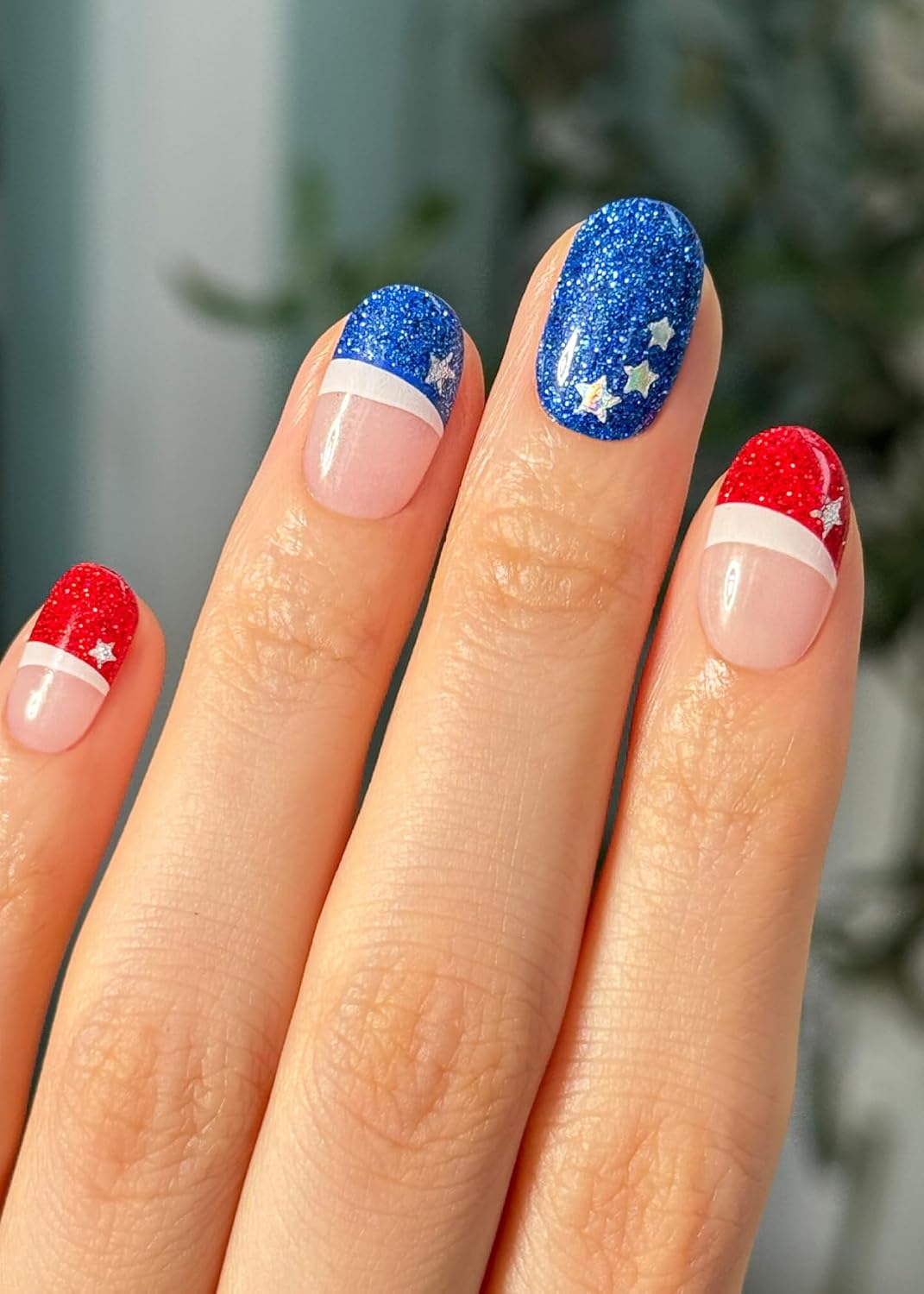 ohora Semi Cured Gel Nail Strips (N Star Stripes) - Works with Any Lamps, Salon-Quality, Long Lasting, Easy to Apply & Remove - Includes 2 Prep Pads, Nail File & Wooden Stick