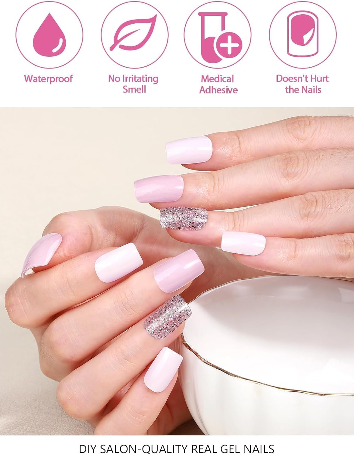 EBANKU 32PCS Semi-Cured Gel Nail Wraps Full Nail Polish Wraps Shiny Nail Decors UV/LED Lamp Required (Shiny Pink)