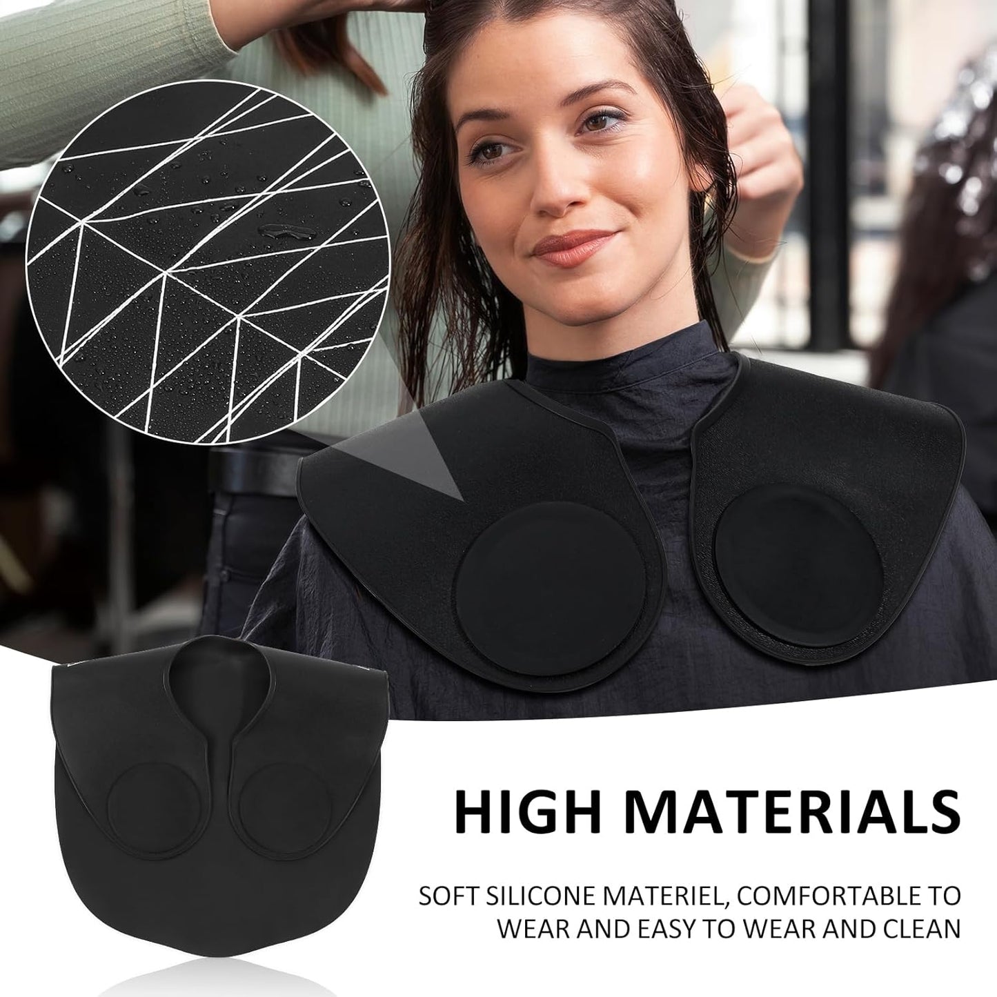 MAQUITA Large Hair Cutting Collar, Silicone Waterproof Cutting Cape for Barber Shop, Salon Hairdressing - Black