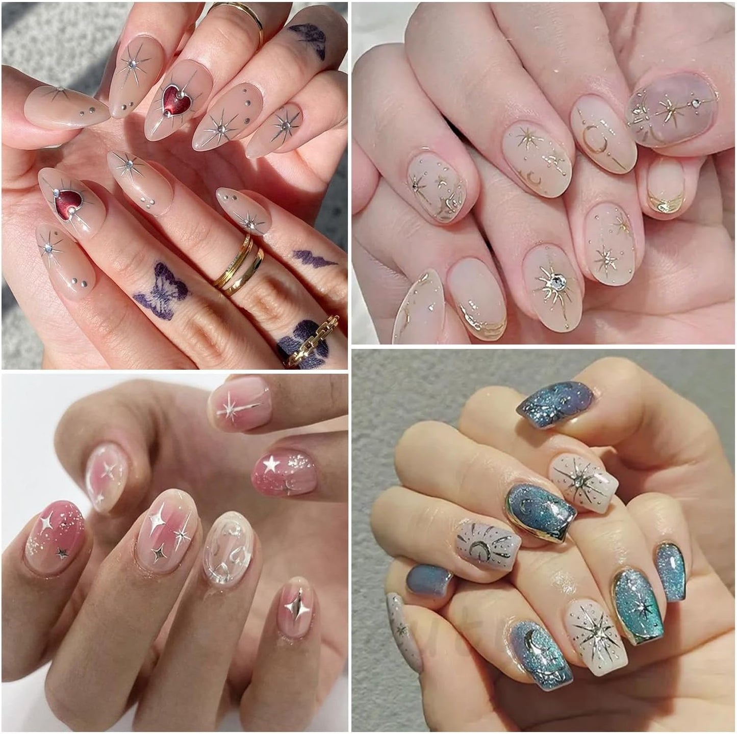 12 Sheets Metallic Moon Star Nail Art Stickers Decals Luxury Golden Silver Nail Stickers Sun Stars Moon Nail Art Design with Starlight Moon Charm Nail Adhesive Sliders for Women Manicure Decoration