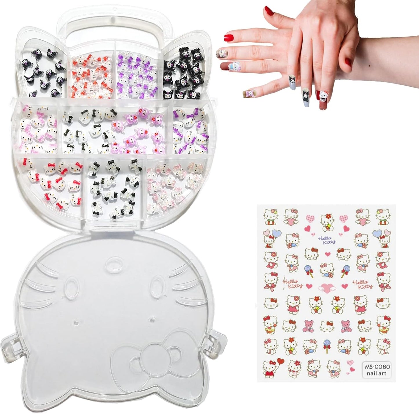 121 PCS Kitty Nail Charms Nail Art Stickers-Kawaii Nail Charms Nail Decorations for Nail Art Supplies 3D Flatback Resin Charms