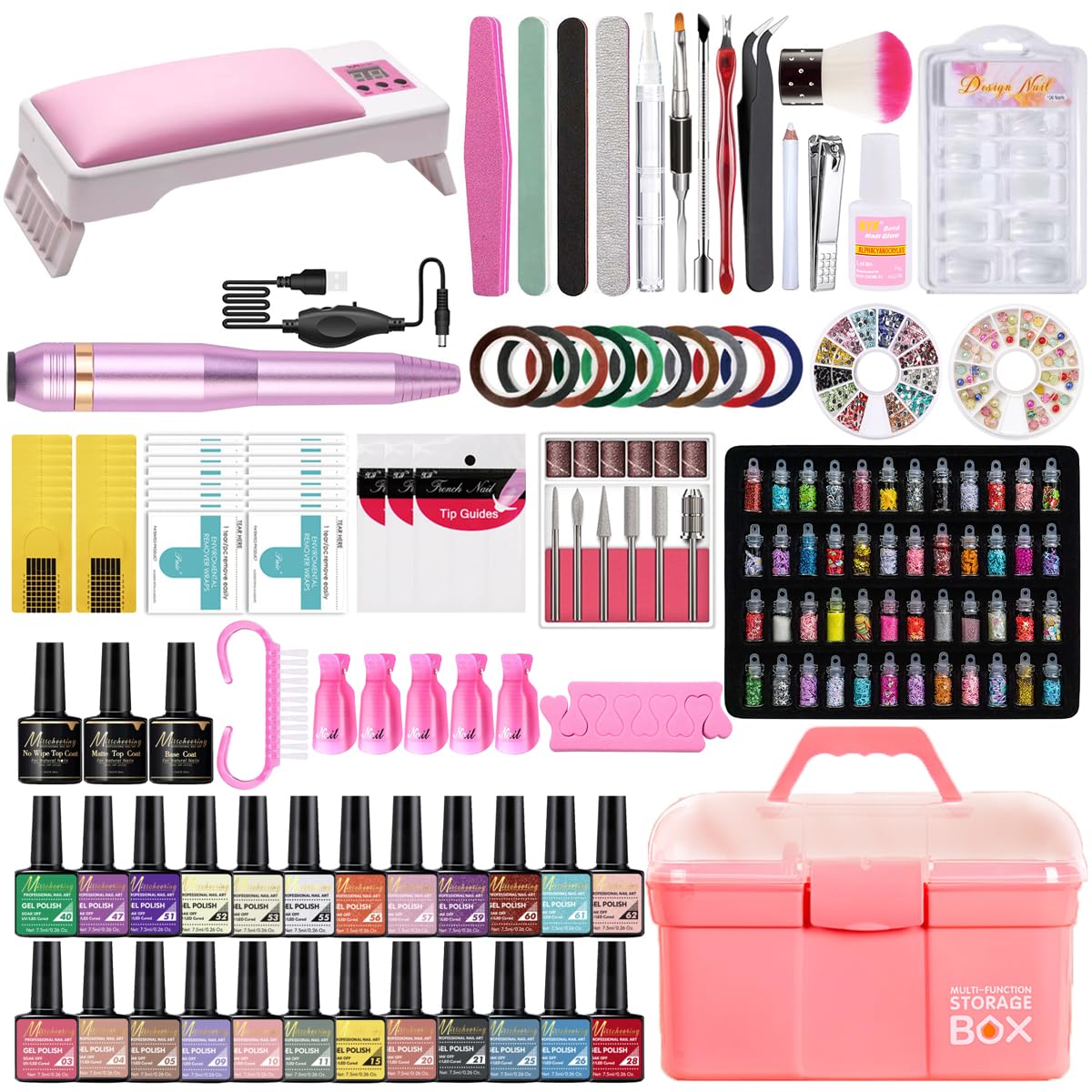 Nail Studio Sets - Gel Nail Polish Kit with UV Light, 24 Rainbow Colors, Nail Drill, Extended Gel, Manicure Kit for Nail