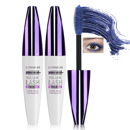 2PCS Blue Mascara for Eyelashes, 5D Colored Mascara 【Waterproof】【Natural Curling】【Lengthening Curling rimel de pestañas Volume】for Women Eye Makeup Cosplay & Parties