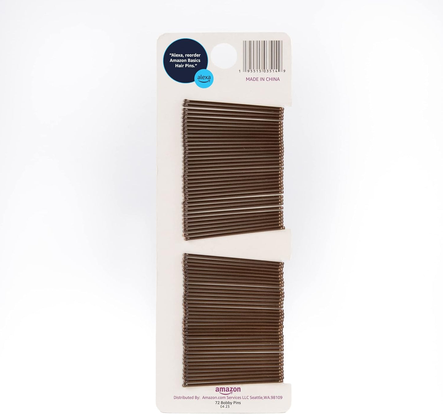 Amazon Basics Bobby Pins, Brown Hair Pins for all Hair types, 72 Count