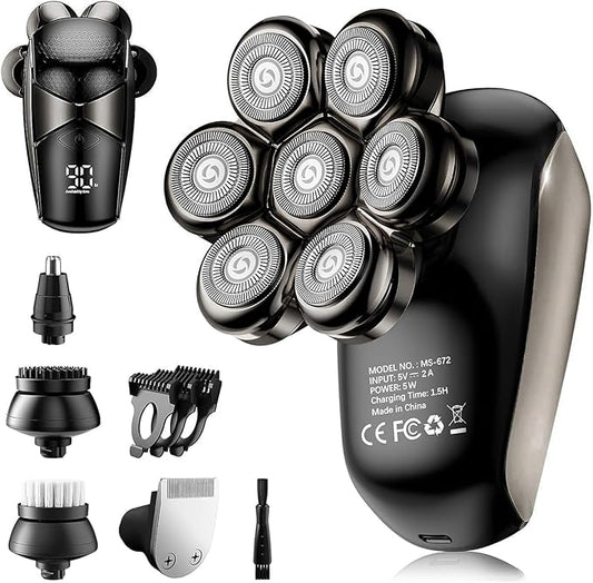Head Shavers for Bald Men: 5-in-1 Electric Razor - IPX7 Waterproof Shaving Grooming Kit for Balder - LED Display & Precision Blades