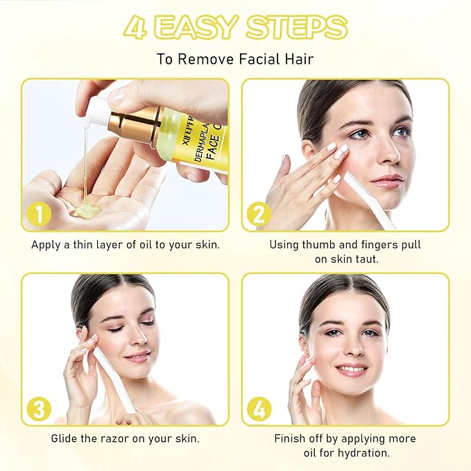 Dermaplaning Kit, Dermaplane Oil with Dermaplaning Tools, Shave Oil for Women, Softens Area Pre Shave & After Shave, Use with Face Razor, Face Shaver, Eyebrow Razor, Microblade