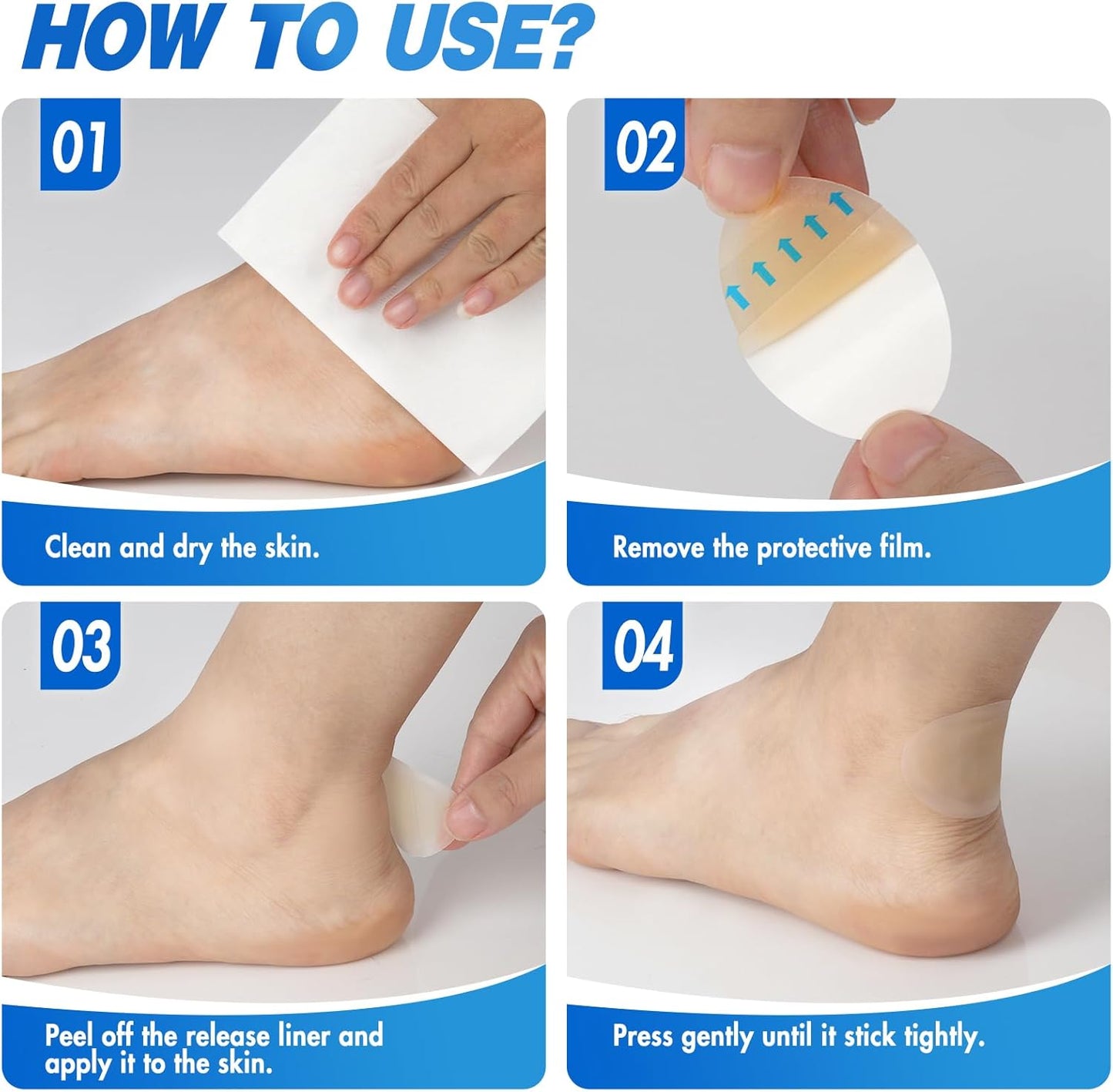 Arme Hydrocolloid Bandages, 50Pcs Gel Blister Bandages for Feet, Waterproof Blister Pads Blister Cushions for Prevention & Recovery, Blister Bandaids for Heel Foot Toe Protection(4 Shape Variety Pack)