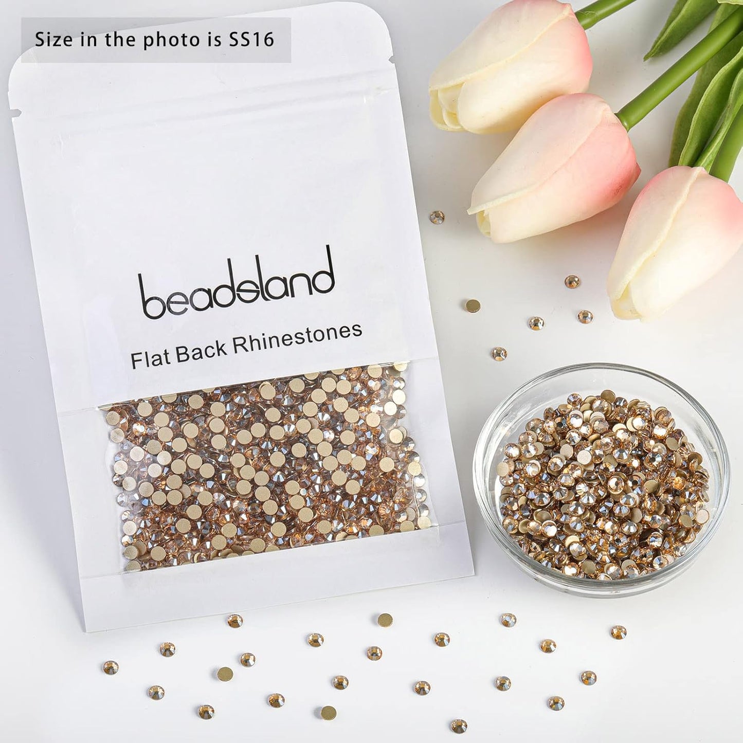 Beadsland 1440 Pieces Flat Back Crystal Rhinestones Round Gems,Golden Shadow,SS16,3.8-4.0mm