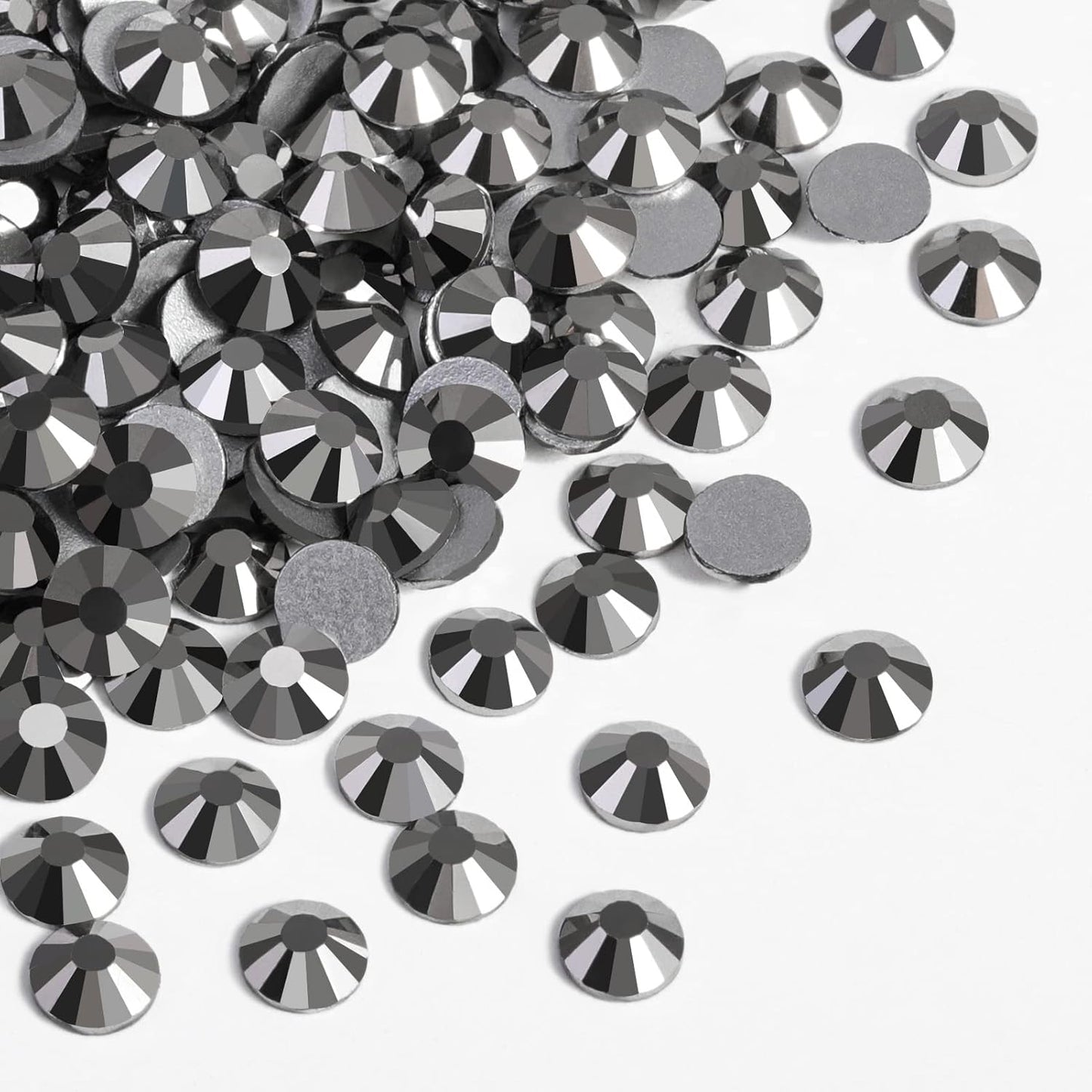 Beadsland 2880pcs Flat Back Crystal Rhinestones Round Gems for Nail Art and Craft Glue Fix,Hematite,SS4,1.5-1.7mm