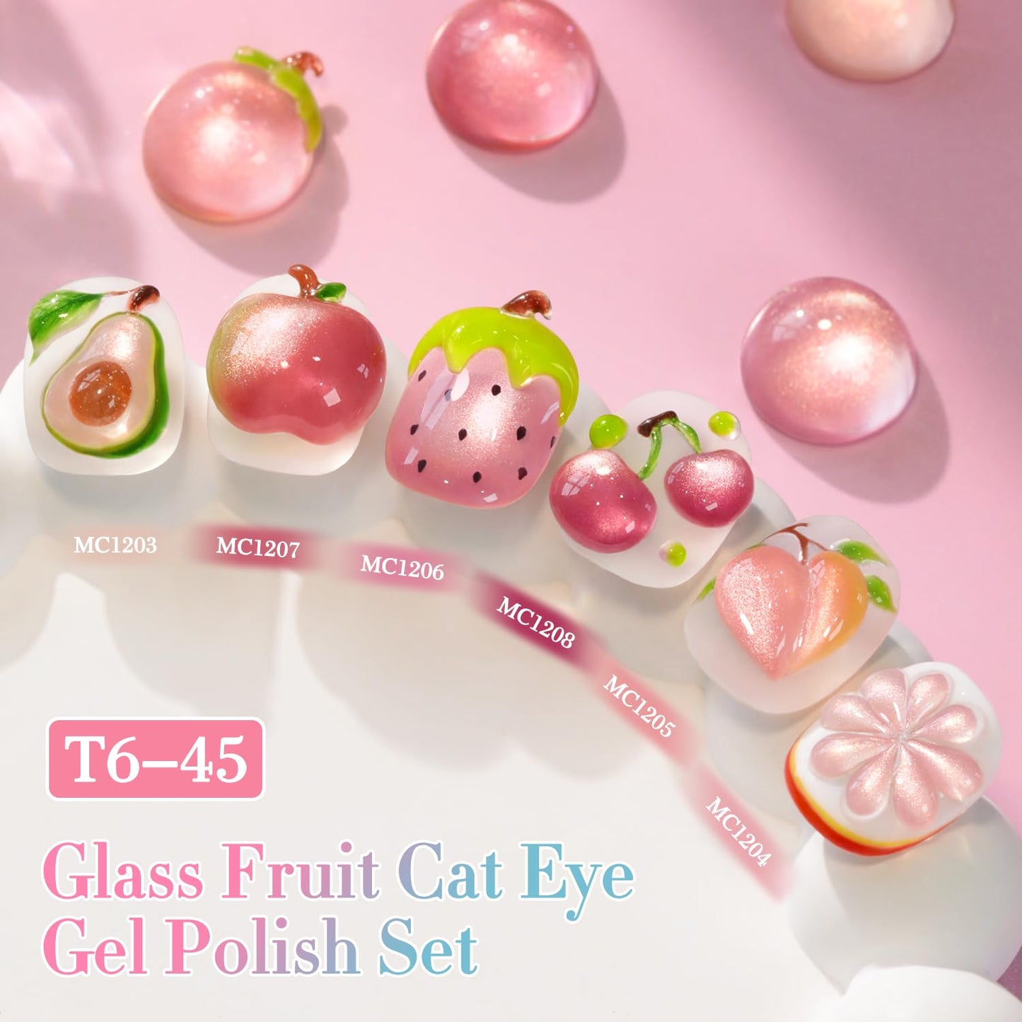 Double Rhythm Cat Eye Gel Nail Polish Set of 6 Same Color Same Bottle 0.5 Oz Shimmer Glitter with Magnet Holographic Reflective Magnetic UV Nail Polish Kit at Home (Glass Nude Pink Rose-T6-45)