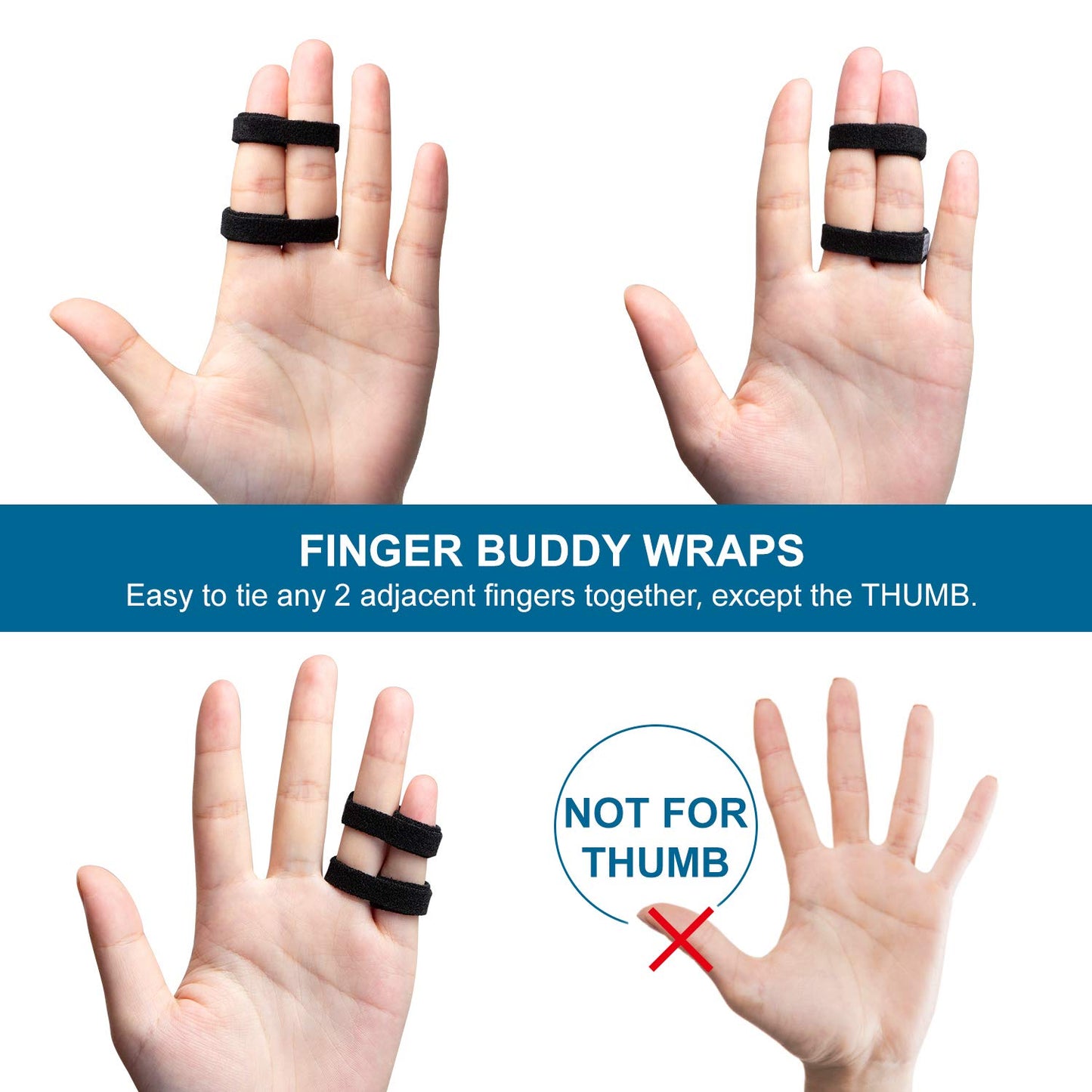 Sumifun Buddy Finger Wraps, Pack of 10 Finger Tapes for Broken, Sprained, Fractured Finger, Finger Straps for Jammed, Swollen, Dislocated Joint (Black)