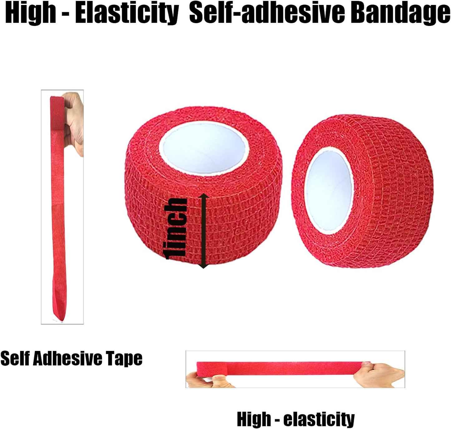 Hysiwen 6 Pack 1" x 5 Yards Self Adhesive Bandage Breathable Cohesive Wrap Self Adherent Vet Tape Self Stick Bandage Wrap for Sports, Athletic, Wrist, Ankle(Red)