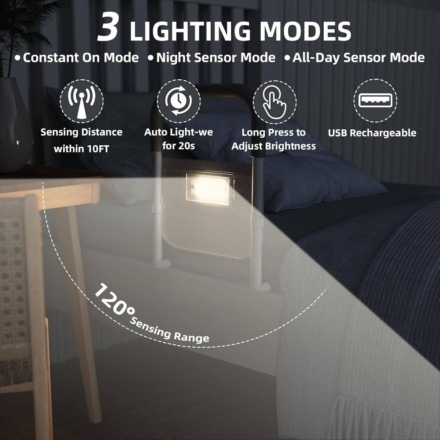 Bed Rails for Elderly Adults Safety: with Motion Light & Storage Bag - Adjustable Bed Assist Rail for Seniors - Bedside Rail Handle Support Bar Bed Guard Rails Fits King Queen Full Twin Medium